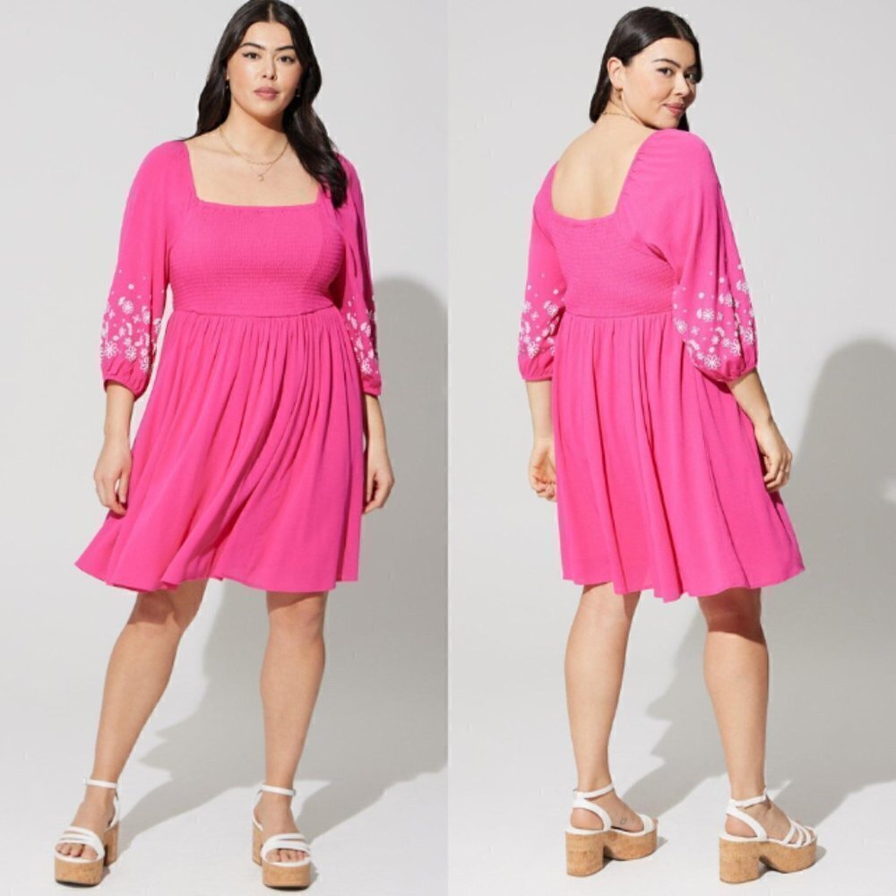 Torrid Mini Crinkle Gauze Blouson Sleeve Dress In Cabaret Pink